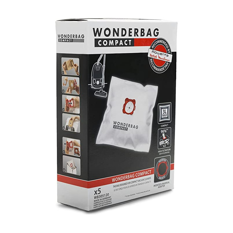 WB305120, 5 sacs Wonderbag compact Moulinex, Tefal Rowenta.